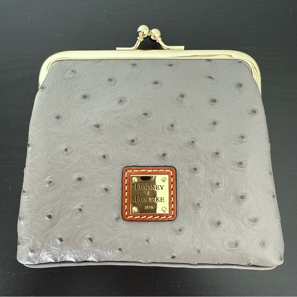 NEW Dooney & Bourke Ostrich Leather Kisslock Large Frame Purse Wallet Clutch